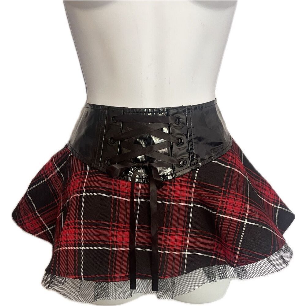 Vintage Lip Service Red Plaid Tartan Corset Skirt Women’s Size M